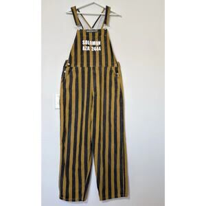 GAME BIBS Mens Yellow Black Striped Cotton Overalls Bib Pants Size M